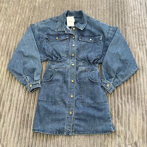Free People Denim Mini Dress Womens S Marine Indigo Denim Party Casual Boho